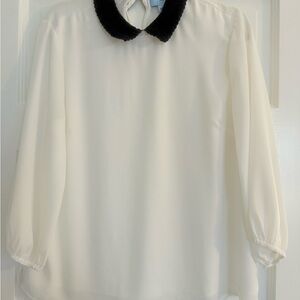 Elegant White Blouse with Navy  Collar